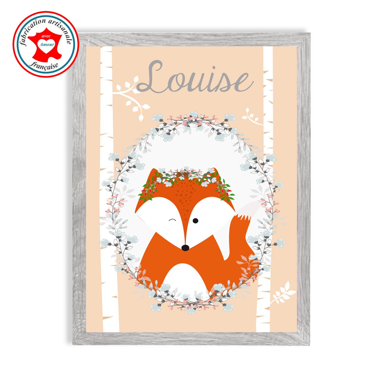 Tableau Enfant, Affiche Chambre Fille, Tableau à Personnalisée, Renard,