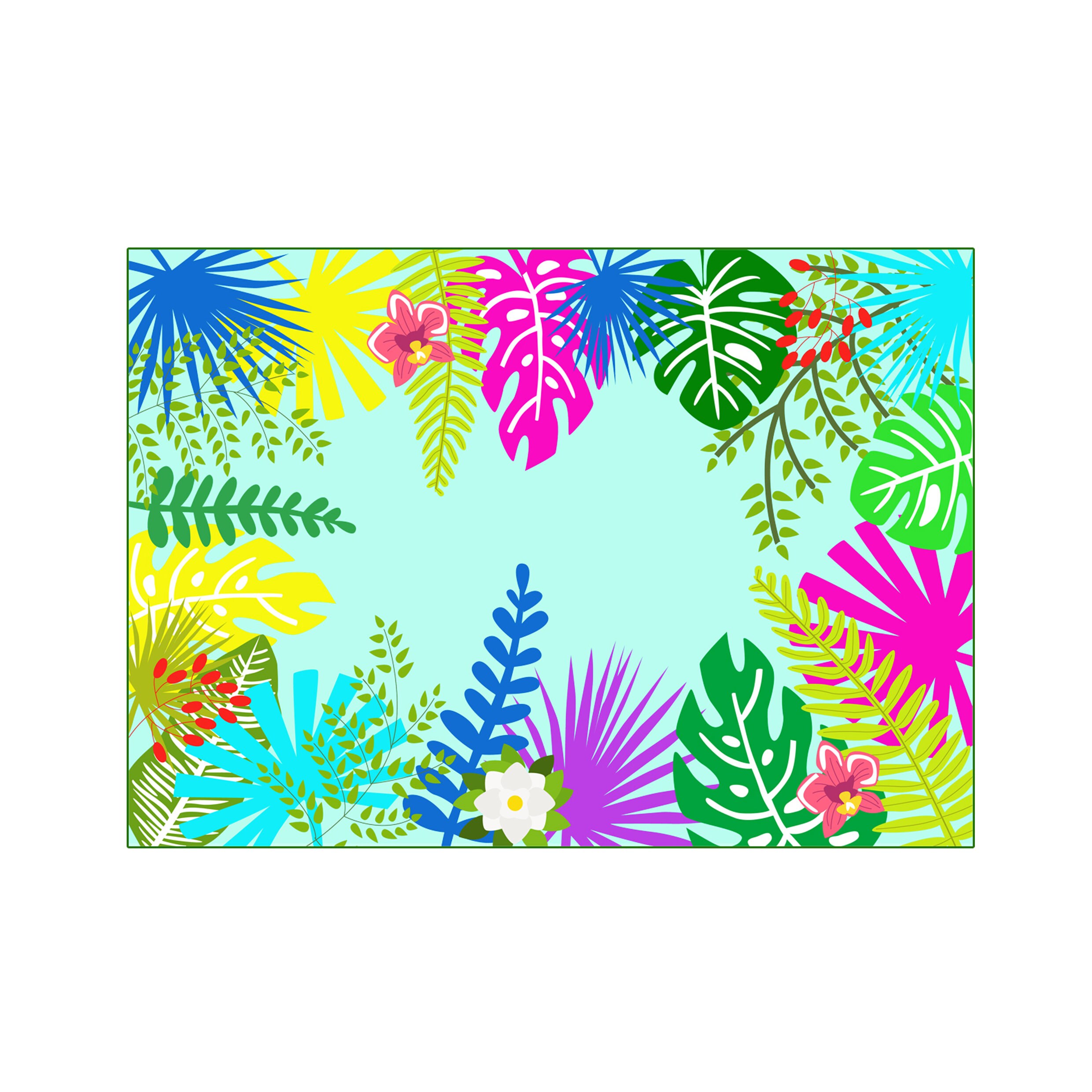 Set de Table, Fleurs Exotiques, Fond Bleu Clair