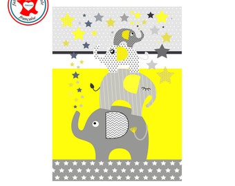 Children's table, children's bedroom poster, boy poster, boy bedroom wall board, yellow boy decoration, elephant decoration