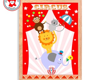 Children's board, circus theme, boy room poster, boy poster, wall chart boy room, circus animals