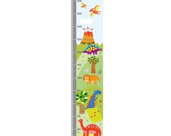 Toise personnalisable garçon, décoration murale pour chambre d'enfant, thème dinosaures, tons vert.