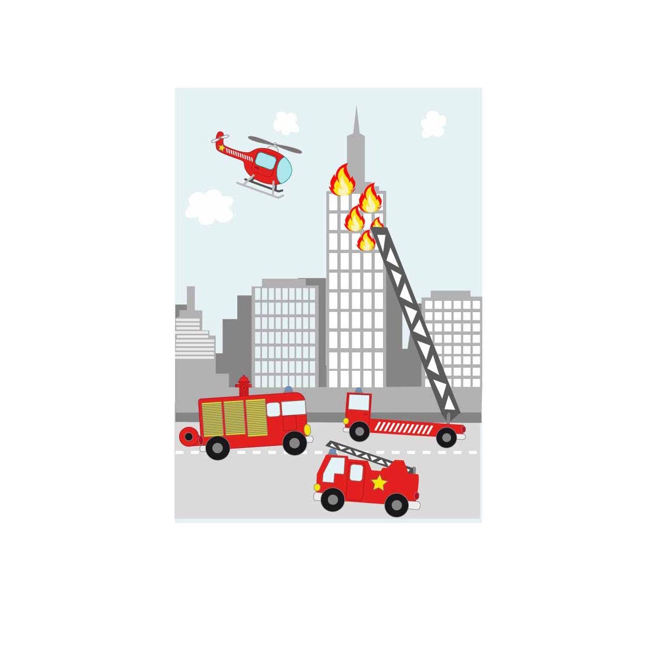 Tableau Enfant, Affiche Chambre Poster Garçon, Thème Les Pompiers.