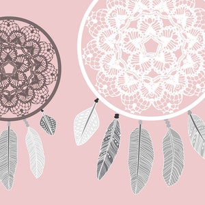 Children's lampshade, girls' bedroom pendant light, Dreamcatcher theme, pink and gray tones. image 6