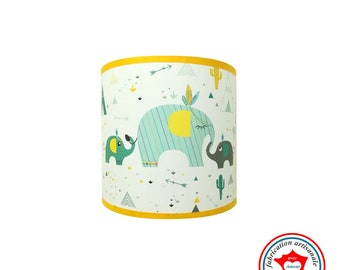 Luminaire enfant, Applique murale, thème éléphant, indiens, tipi, cactus, couleurs bleu, jaune, mint