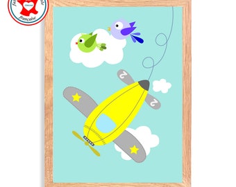 Tableau enfant, thème les avions,  affiche chambre enfant, poster garçon, tableau mural chambre garçon