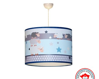 Suspension enfant "La famille moutons" bleu clair