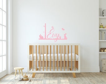 Autocollant prénom, sticker mural pour chambre de fille, lapin.