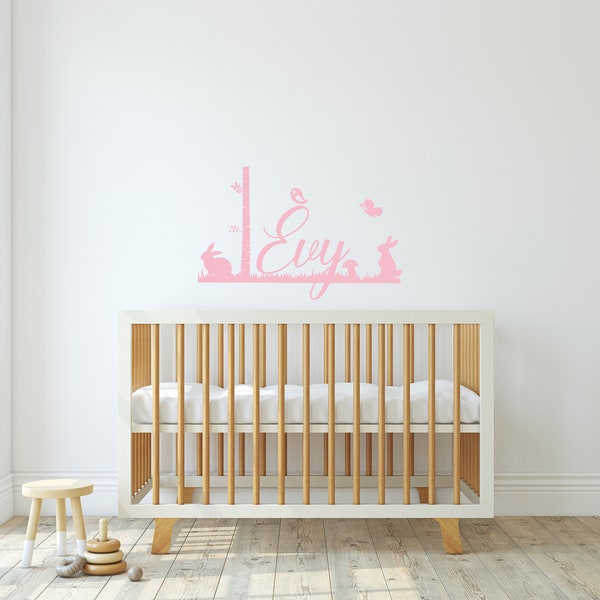 Autocollant prénom, sticker mural pour chambre de fille, lapin.