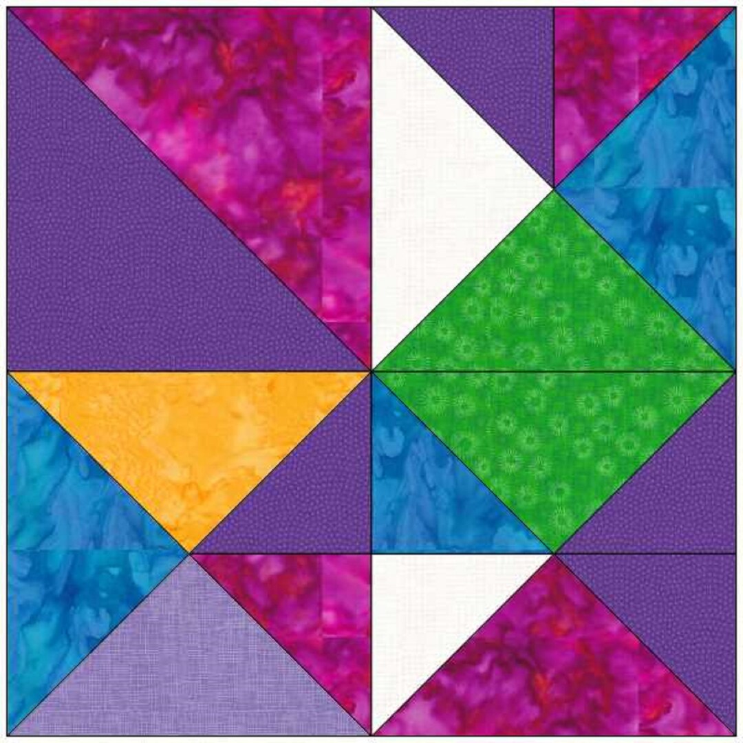Abstract Square and Triangles Quilt Block 12 X 12 in and 16 X 16 In ...