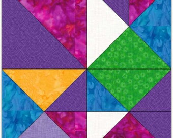 Abstrakte Quadrate und Dreiecke Quilt Block 30 x 30 cm und 40 x 40 cm, PDF Instant Download