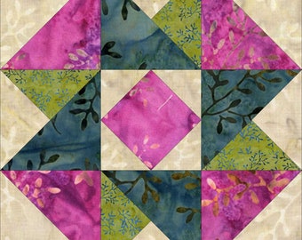 Air Castle Block Quilt Pattern in 2 sizes 12 x 12 in and 16 x 16 in,  PDF Instant Download