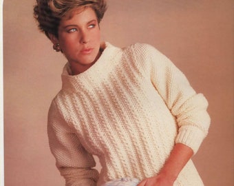 PDF Vintage Woman Knitting Aran Ladies Sweater 1990s, Instant Download for sizes 28-38 inches (41-61cm)