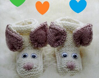 Baby Bunny Booties PDF Instant Download Knitting Pattern Merino DK Yarn Sizes 0-3 (3-6, 6-9) months