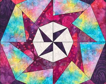 Flipper Swirl Quilt Block Block Quilt Pattern in 2 Größen 12 x 12 Zoll und 16 x 16 Zoll PDF Instant Download Dateien