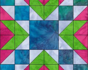 Double Star Quilt Block 30 x 30 cm und 40 x 40 cm, PDF Instant Download