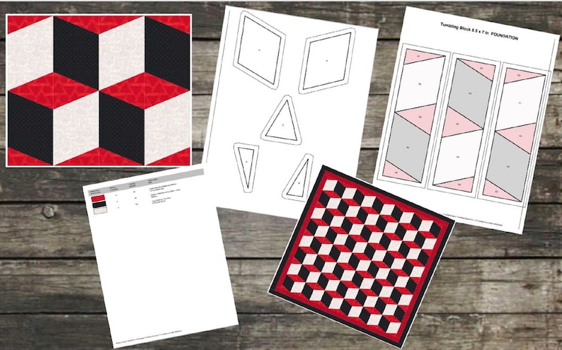 Tumbling Quilt Block Pattern in 2 Sizes 8.5 X 7 in & 17 X 14 in PDF ...