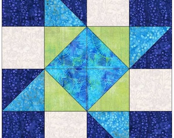 Blaue Lagune Quilt Block Anleitung in 2 Größen 12 in x 12 in und 16 in x 16 PDF Instant Download Files