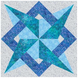 Interlocked Big Star Quilt Block Pattern in 2 sizes 12 x 12 in and 16 x 16 in,  PDF Instant Download