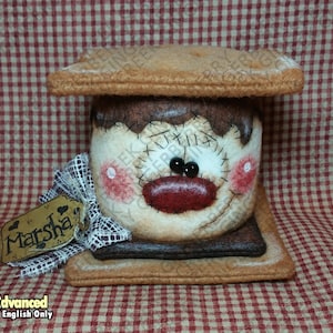 Patroon S&#39;more Please #323 - primitief poppenpatroon - herfst - kamperen - S&#39;mores - geroosterd - grillig - vezelkunst - alleen in het Engels