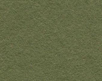May include: Close-up of a textured, olive green fabric. The material has a slightly rough, felt-like appearance, with a consistent color and pattern across the surface. The fabric appears to be a solid color, suitable for various craft projects.