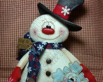 My Flakey Friend Pattern #294 - Primitive Doll Pattern - Christmas - Winter - Snowman - Snowflake - Fiber Art - Whimsical - English Only