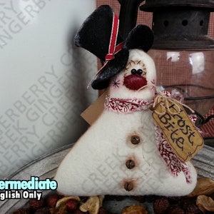 Frost Bite Mini Snowman Pattern #150 - Primitive Doll Pattern - Christmas - Winter - Snowman - Tiny - Fiber Art - Whimsical - English Only
