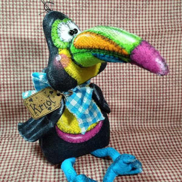 Belize Me, You Can Too Pattern #349 - Primitive Doll Pattern - Toucan - Bird - Whimsical - Fiber Art - English Only - Advanced