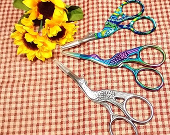 Embroidery Scissors - Stainless Steel - Stork/Crane Style - 3 Design Colors