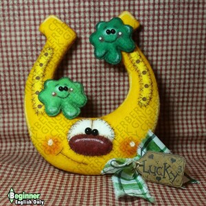 Triple Crown Luck Horseshoe Pattern #329 - Primitive Doll Pattern - St. Patrick&#39;s - Horseshoe - Clovers - Whimsical - English Only