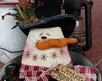 Winter Blessings Pattern #119 - Primitive Doll Pattern - Winter - Christmas - Snowman - Whimsical - Fiber Art - English Only
