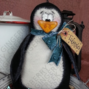 Tuxedo the Penguin Pattern #105 - Primitive Doll Pattern - Christmas - Winter - Penguin - Bird - Fiber Art - Whimsical - English Only