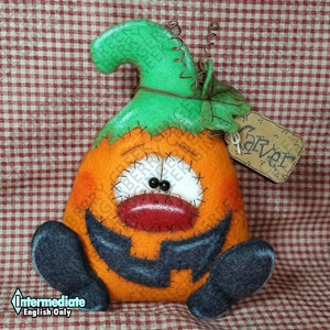 Carver the Pumpkin Pattern #181 - Primitive Doll Pattern - Halloween - Pumpkin - Whimsical - Fiber Art - English Only