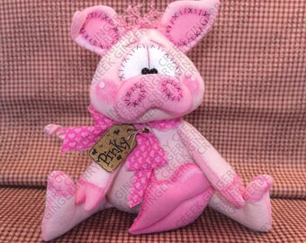 Hog n' a Kiss Pig Pattern #360 - Primitive Doll Pattern - Valentine - Pig - Kisses - Whimsical - Fiber Art - Intermediate - English Only