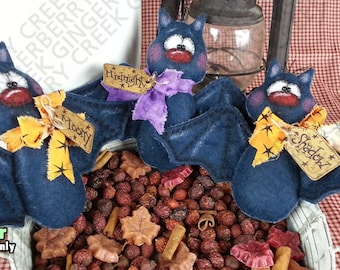 E-Pattern - Midnight Bite Bats Pattern #116 - Primitive Doll/Ornie E-Pattern - English Only