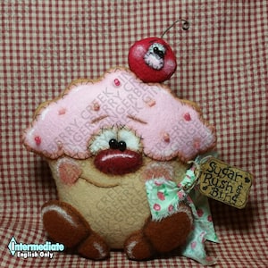 E-Pattern - Sugar Rush Cupcake und Bing Cherry Muster #209 - Primitive Doll/Ornie E-Pattern - Nur für Englisch