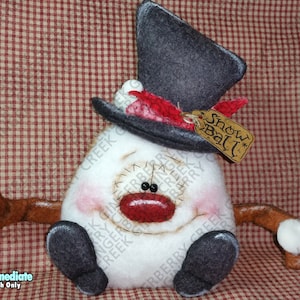 Snowball the Snowman Pattern #178 - Primitive Doll Pattern - Christmas - Winter - Snowman - Snowball - Fiber Art - Whimsical - English Only