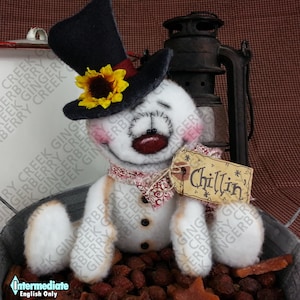 Just Chillin&#39; Snowboy Pattern #155 - Primitive Doll Pattern - Christmas - Winter - Snowman - Snow Boy - Chilled - Fiber Art - English Only