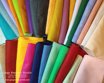 Large Wool Felt Remnant Bundle - 1 pound - Colors & Remnant Sizes will vary for each Bundle - Scrap Cuts and End Bolt pieces