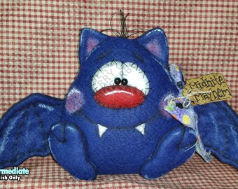 Midnite Mayhem Bat Pattern #180 - Primitive Doll Pattern - Halloween - Bat - Whimsical - Felt - Fiber Art - English Only