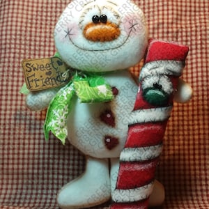 Friends Who Stick Together Pattern #266 - Primitive Doll Pattern - Winter - Christmas - Snowman - Peppermint - Fiber Art - English Only