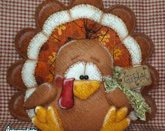 Giblet the Turkey Pattern #200 - Primitive Doll Pattern - Thanksgiving - Turkey - Gobble - Wobble - Fiber Art - Whimsical - English Only