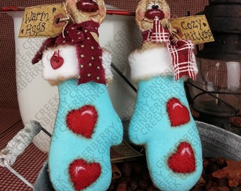 E-Pattern - Cozy Gingerbread Hugs Pattern #124 - Primitive Doll E-Pattern - Christmas - Gingerbread - Mitten - Ornaments - English Only