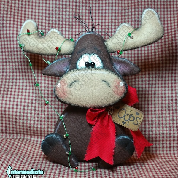 E-Pattern - A Chris-Moose Tangle Pattern #293 - Primitive Doll E-Pattern - Christmas - Moose - Lightbulb Tangled - Whimsical - English Only