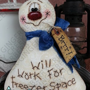 E-Pattern - Freezer Space Snowman Pattern #118 - Primitive Doll/Ornie E-Pattern - English Only