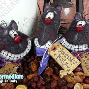 Scaredy Katz Pattern #112 - Primitive Doll Pattern - Halloween - Cat - Scared - Spooky - Frightful - Fiber Art - Whimsical - English Only