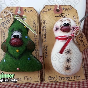 E-Pattern - Christmas Nature Pins/Ornies Pattern #143 - Primitive Doll E-Pattern - Christmas - Pine Tree - Snowman - English Only