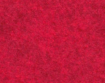 May include: A close-up of a vibrant red felt fabric. The texture is dense and slightly uneven, with a soft, fuzzy appearance. The color is a rich, solid red, filling the entire frame.