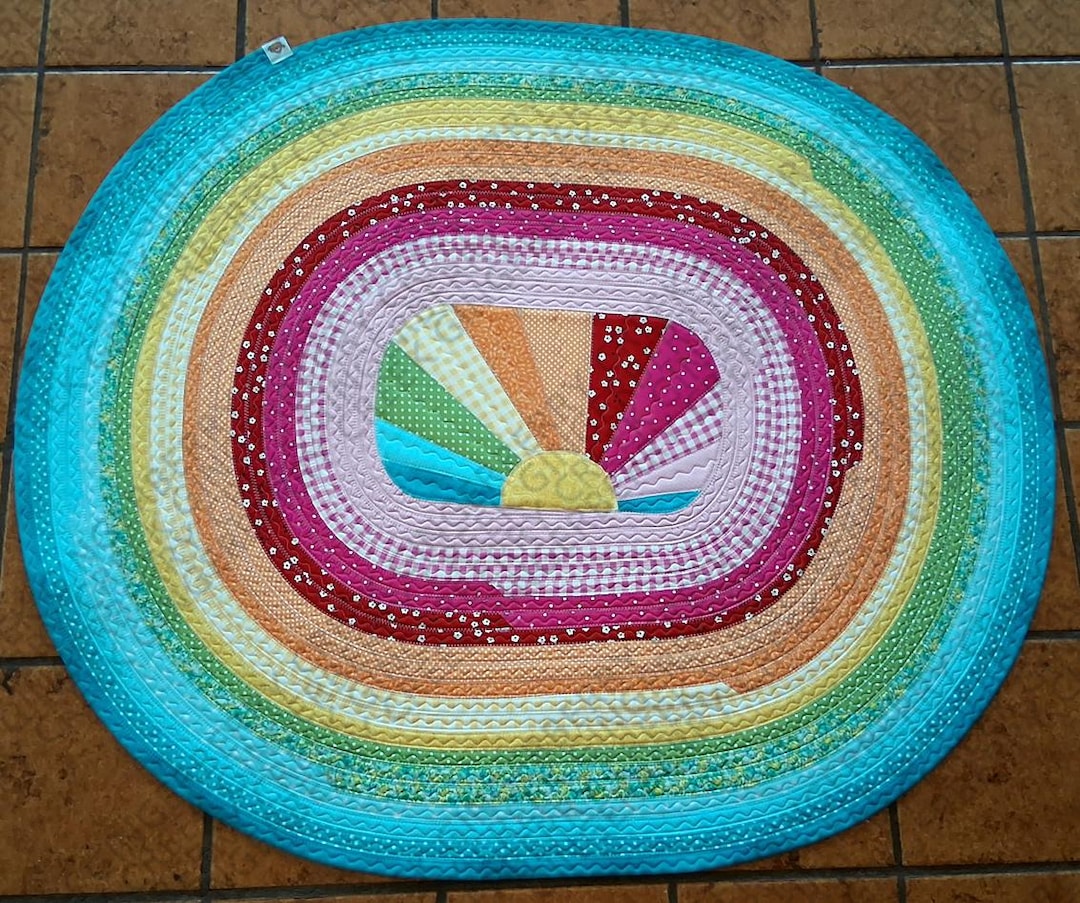 Walk On Rug Finished Handmade OOAK Jelly Roll Rug - Walking on Sunshine - Oval Size ...