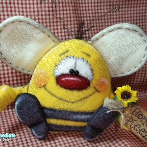 E-Pattern - Honey Pleez Bumble Bee Pattern #179 - Primitive Doll E-Pattern - English Only