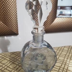 Vintage Blue Perfume Bottle with Etched Flowers
